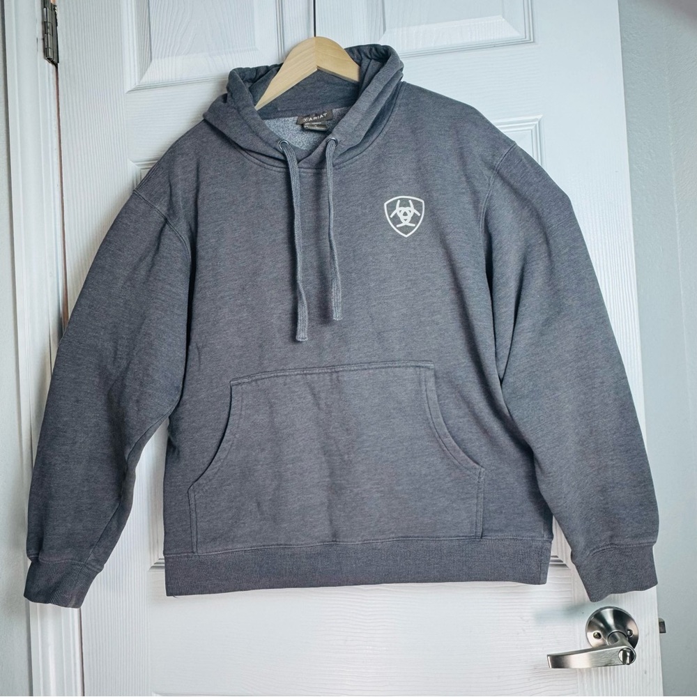 Ariat Camo Corps Hoodie Men’s Medium Gray Pullover Sweatshirt Logo Western